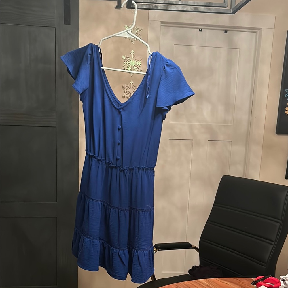 City Triangles Blue Flutter Sleeve Sundress